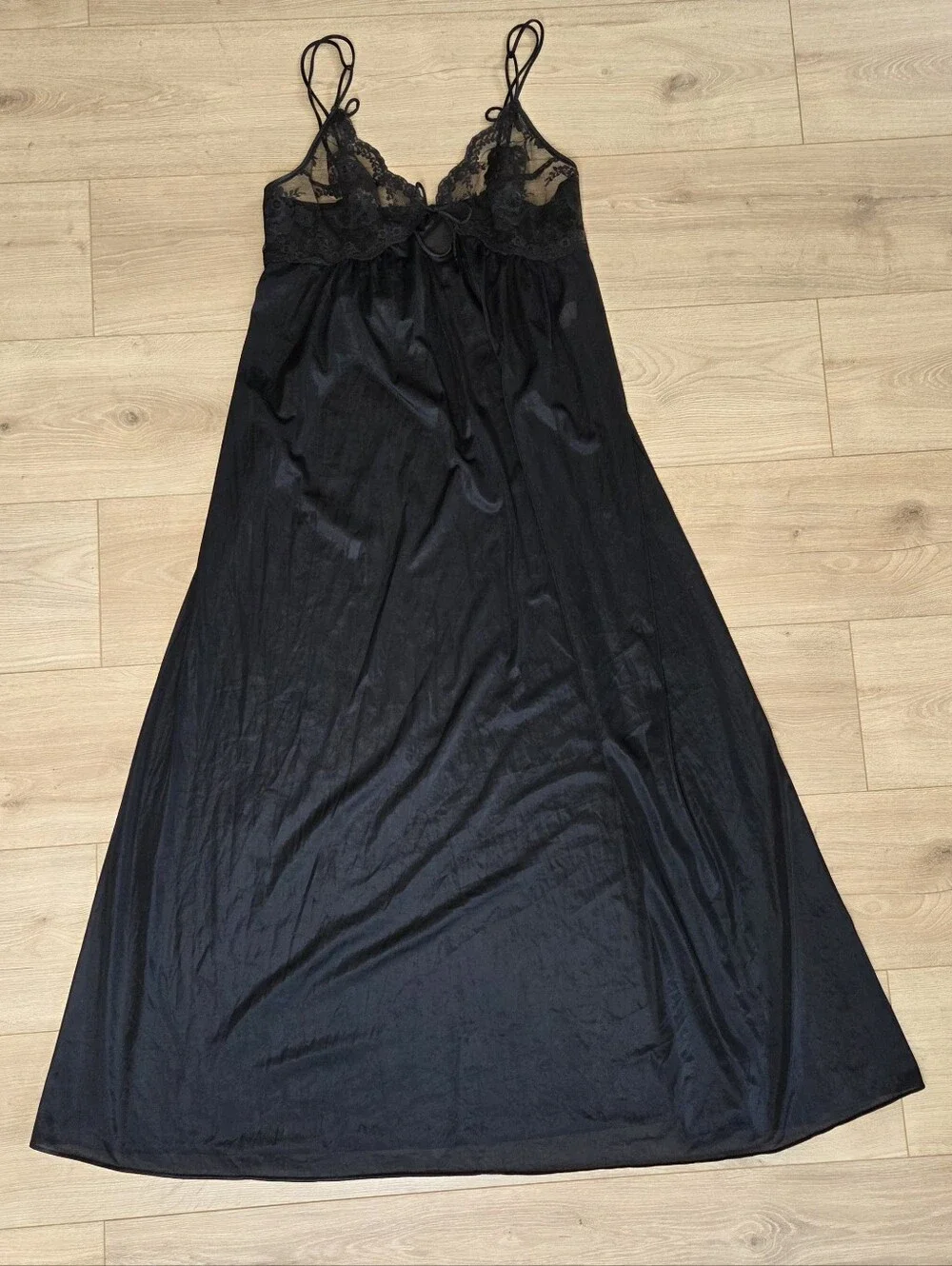 Vintage JCPenney Black Nylon Lace Nightgown Maxi Slip Dress USA Made Medium - Picture 7 of 9